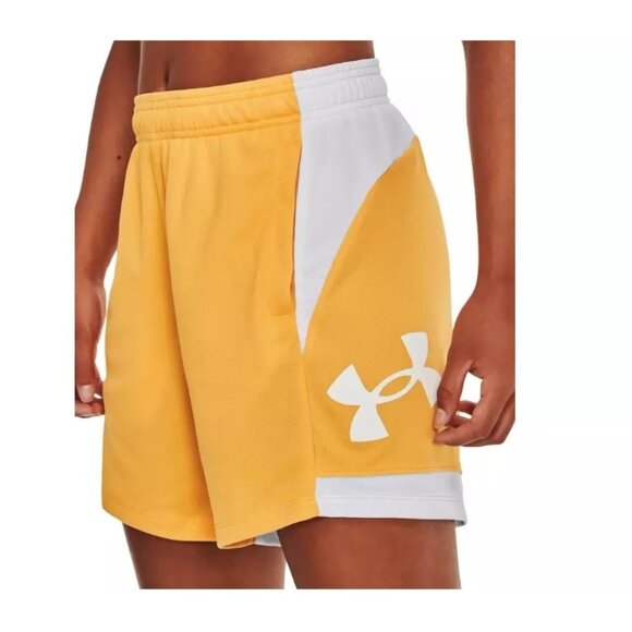 Under‎ Armour Basketball Shorts Women's Small UA Baseline Knit Rise Orange White - Picture 1 of 3